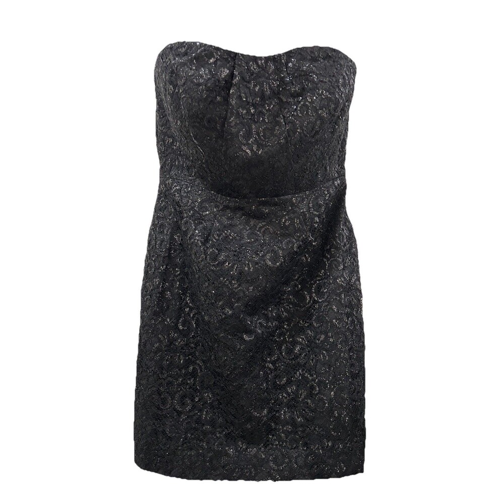 J Crew Size 0 Dress Shimmer Lace Black  Strapless Pockets Tulip Shelf Bra